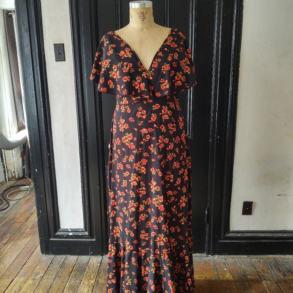 Red floral maxi dress